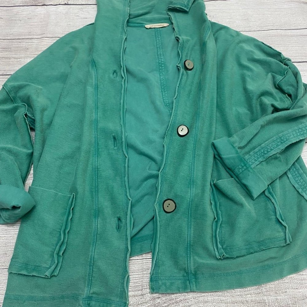 Soft Surroundings Womens Sweater 1X Green Long Sleeve Button Up distressed